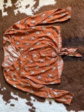 Roper Burnt Orange Printed Tie-Front Blouse